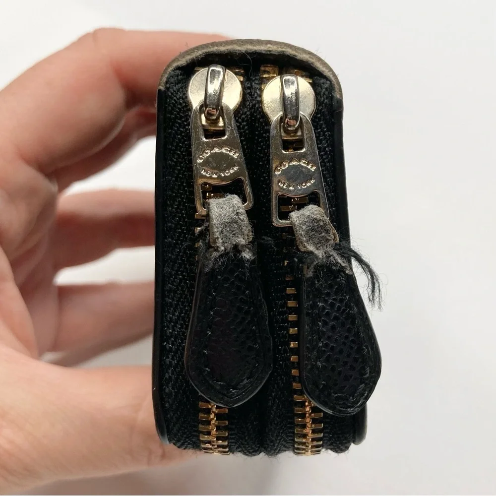 COACH F63975 Chocolate Espresso Leather Signature Double Zip Coin Case Bag_15